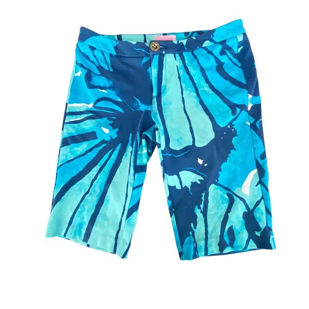 Lilly‎ Pulitzer McGill Bermuda Shorts Blue Boho Floral Hawaiian Sparkling Blue 0
